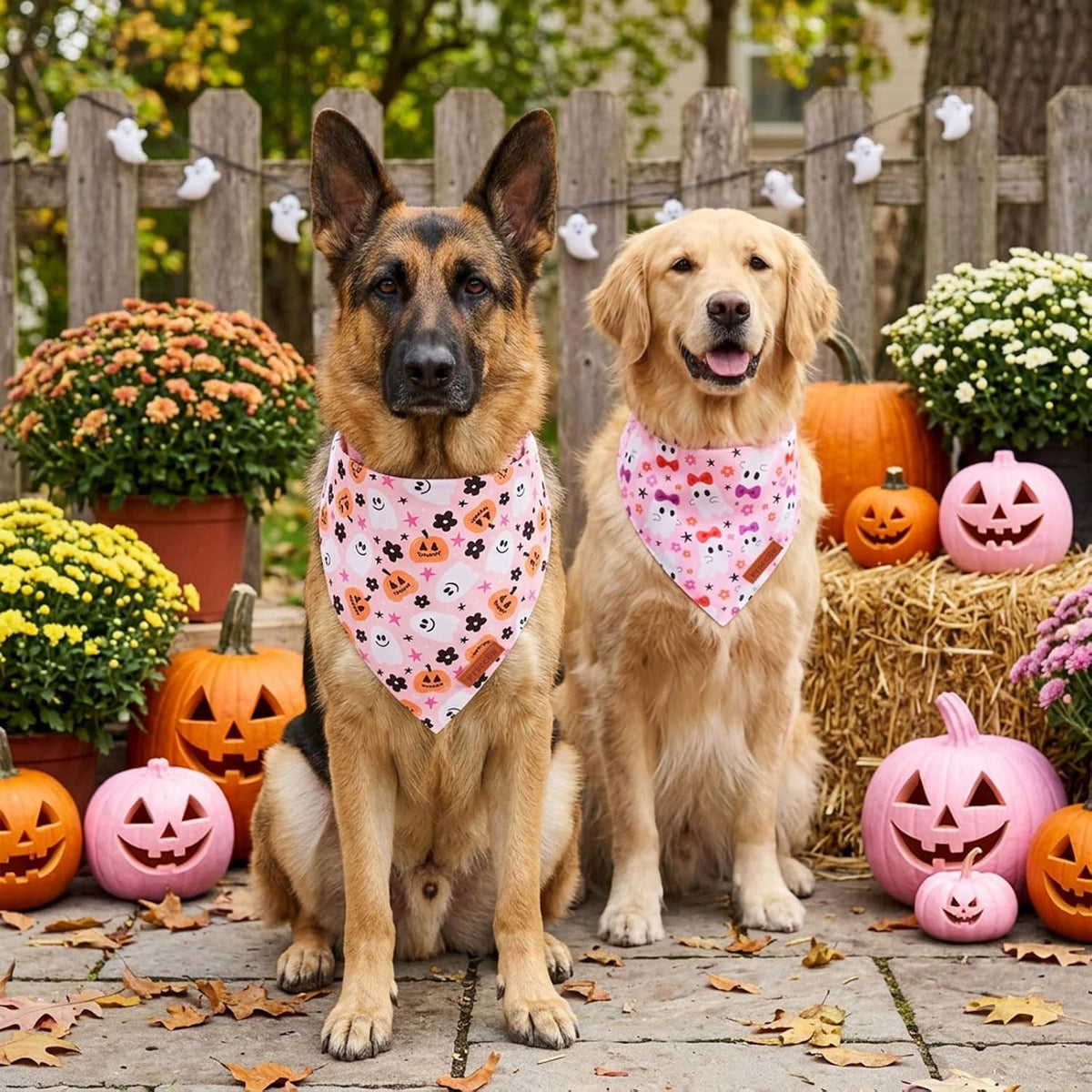 PTDECOR Halloween Dog Bandana, Ghost Pumpkin Dog Scarf - X-Large / Halloween-4 - image 2