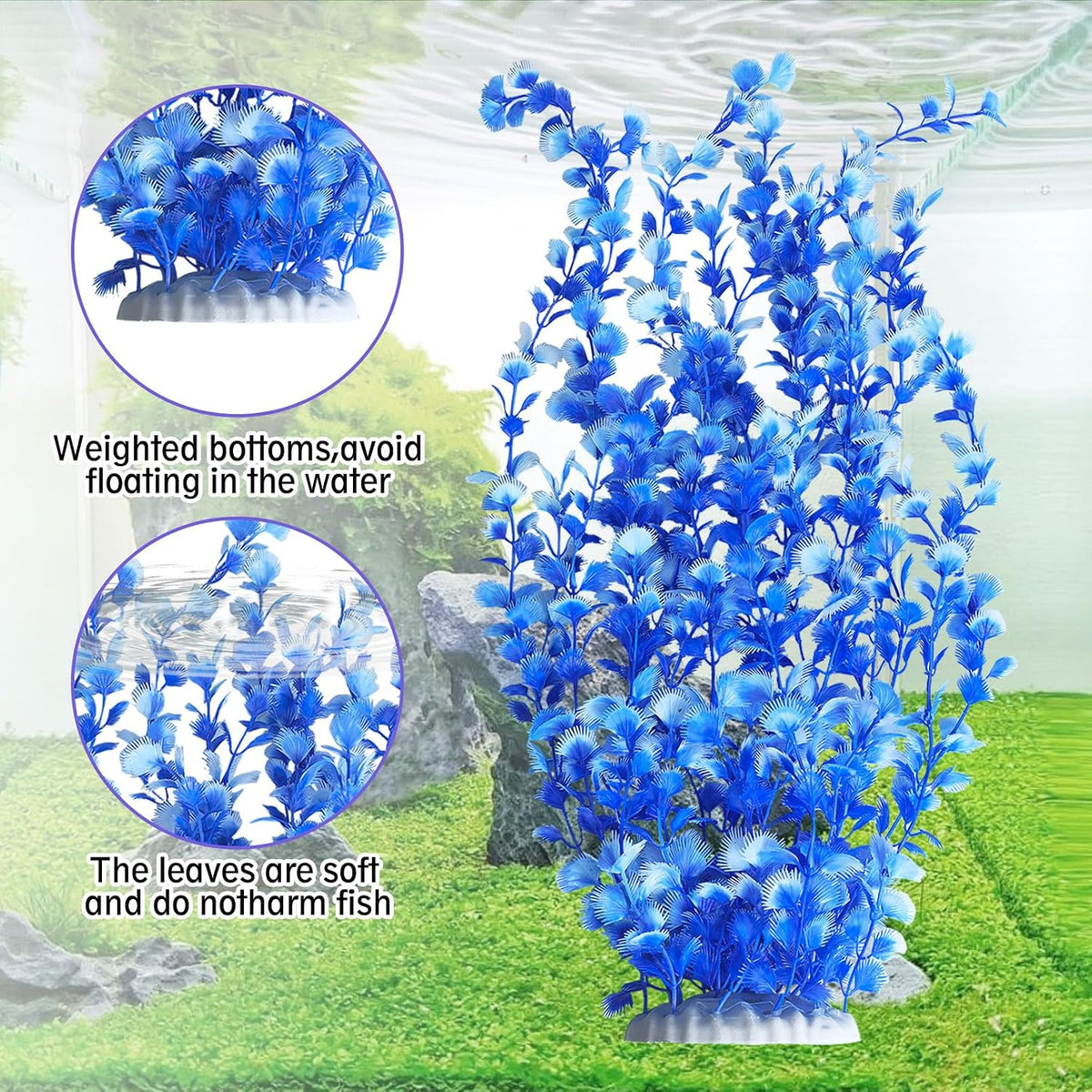 23" Tall Aquarium Plastic Plants - Blue - image 3