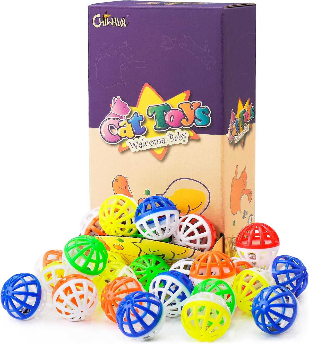 CHIWAVA 45PCS 1.6'' Cat Toy Ball with Bell Plastic Lattice Jingle - image 2
