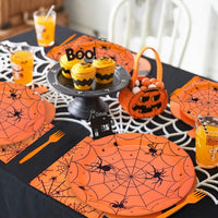 Gistome 96-piece Halloween spider web tableware set with plates, napkins and forks - view 18