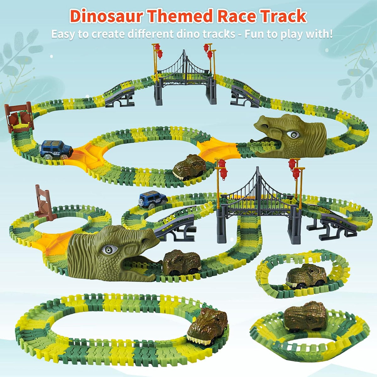 IQKidz Dinosaur World Race Track Toys, 1 Race Car, 6 Dino Toys - Dinosaur Track - image 3