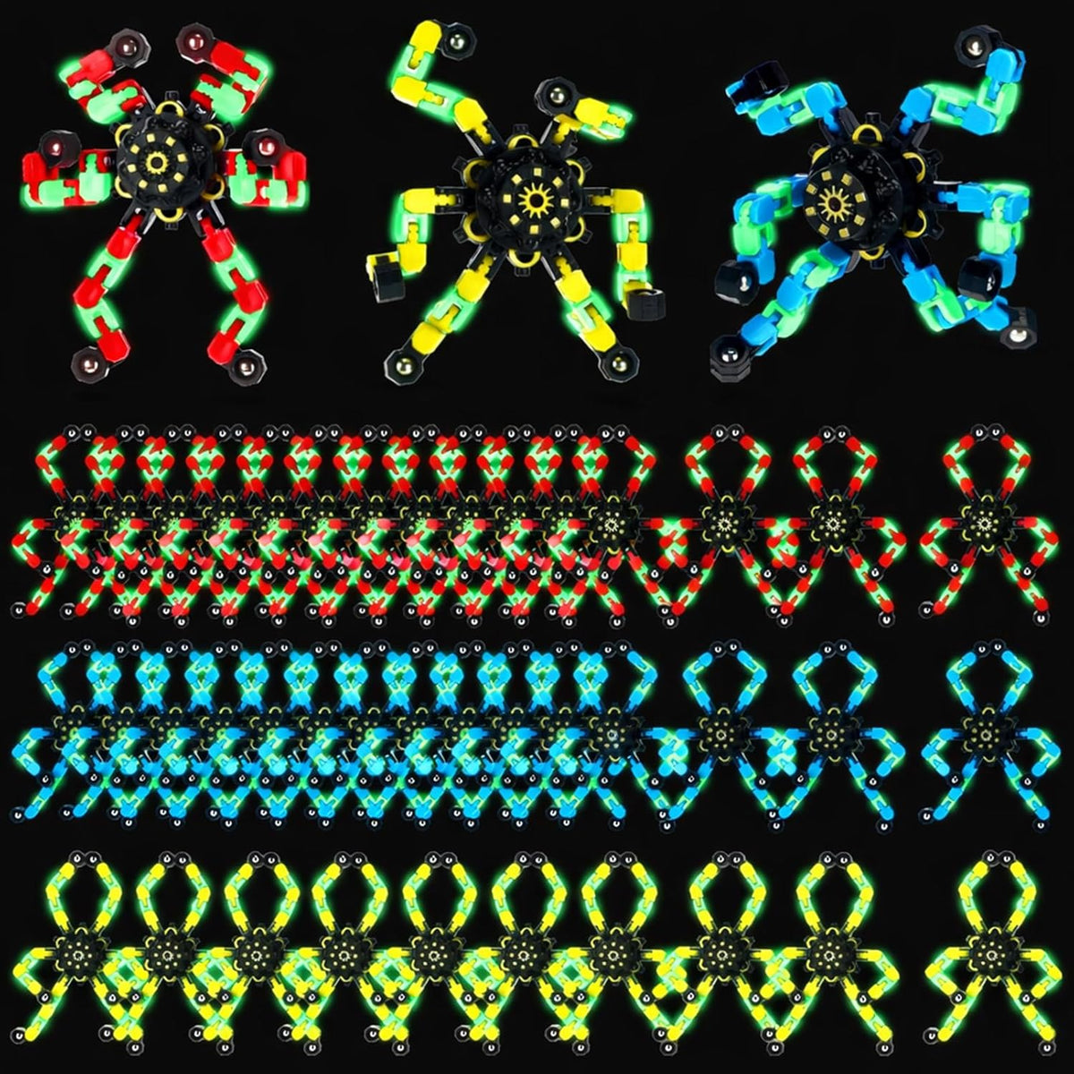 Jerify 40 pack transformable chain robot fidget spinner toys in five bright colors - view 2