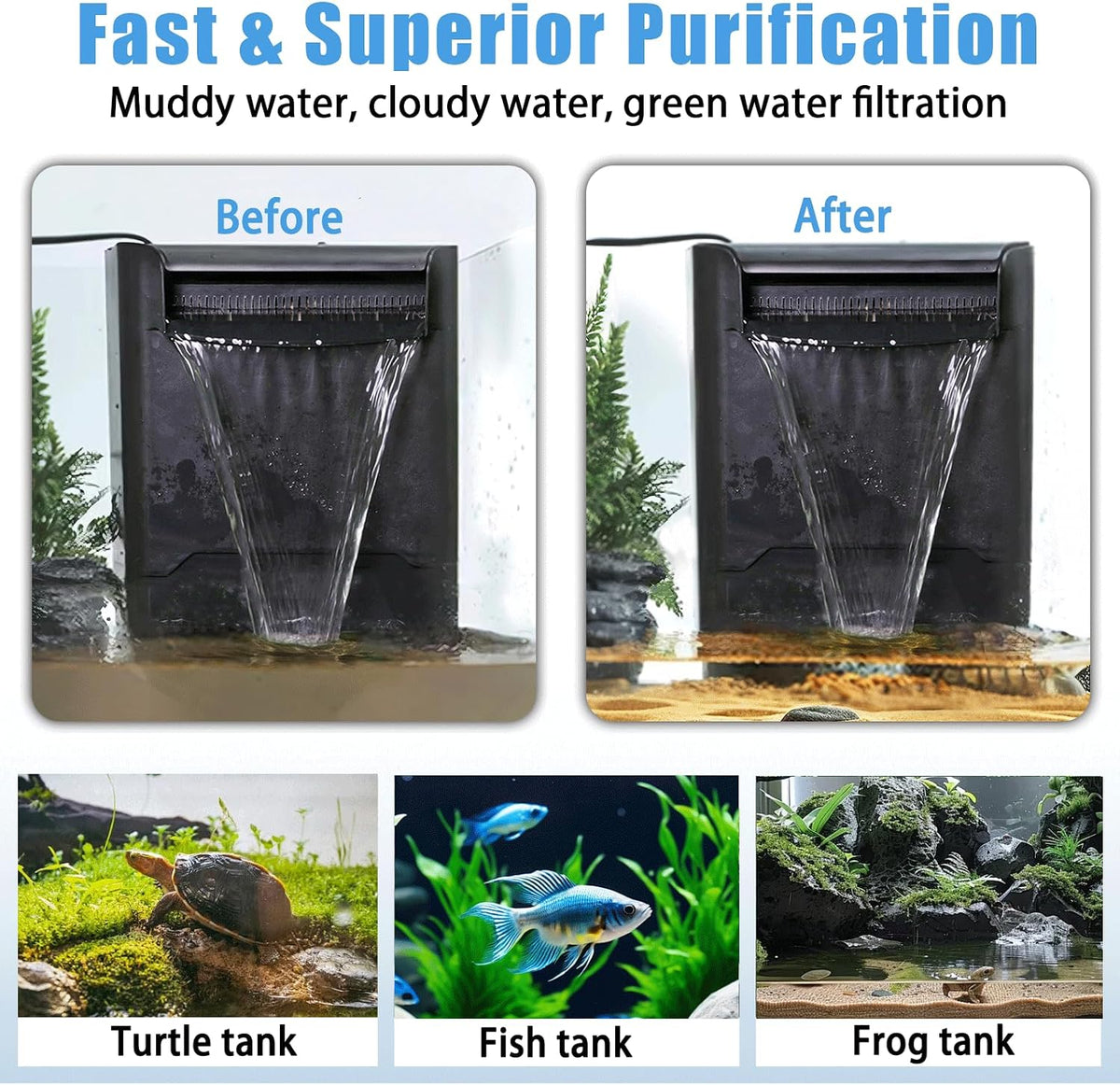 290GPH Turtle Tank Filter Aquarium Filter for 20-85 Gallon - Turtle Filter for 20-85 Gallon / Black - image 3