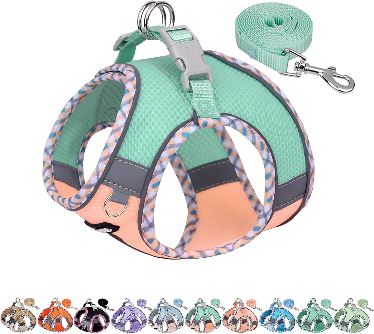 Breathable Dog Harness Small Sized and Leash Set - Turquoise-Pink / XXS(Chest: 10 - 11.5")