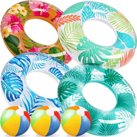 90shine luau pool floats set with 4 tropical swim rings and 3 beach balls