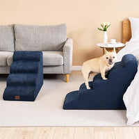 EHEYCIGA Curved Dog Stairs Ramp for High Beds 22.6" H, 5-Step Dog Steps for Small Dogs and Cats, Pet Stairs for High Bed Climbing, Non-Slip Balanced Pet Step Indoor, Navy