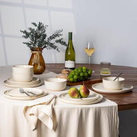 GBHOME Ceramic Dinnerware Sets for 4, 12 Pieces Stoneware Plates and Bowls Sets, Scratch Resistant Dishes, Dishwasher & Microwave Safe, Reactive Glaze-Vanilla color
