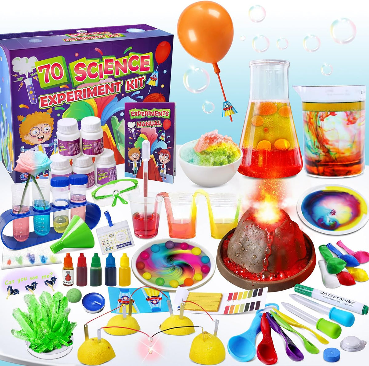 UNGLINGA 70 Lab Experiments Science Kits for Kids Chemistry Set Toys – Fun for Kids & Family - Science kit with 70 experiments