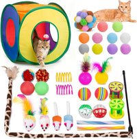 33Pcs Cat Toys Pack for Indoor Cats Kitten, with Cube Tunnel – Essentials for Cats - Cube Tunnel Toy Set - For Cats Less Than 12lbs