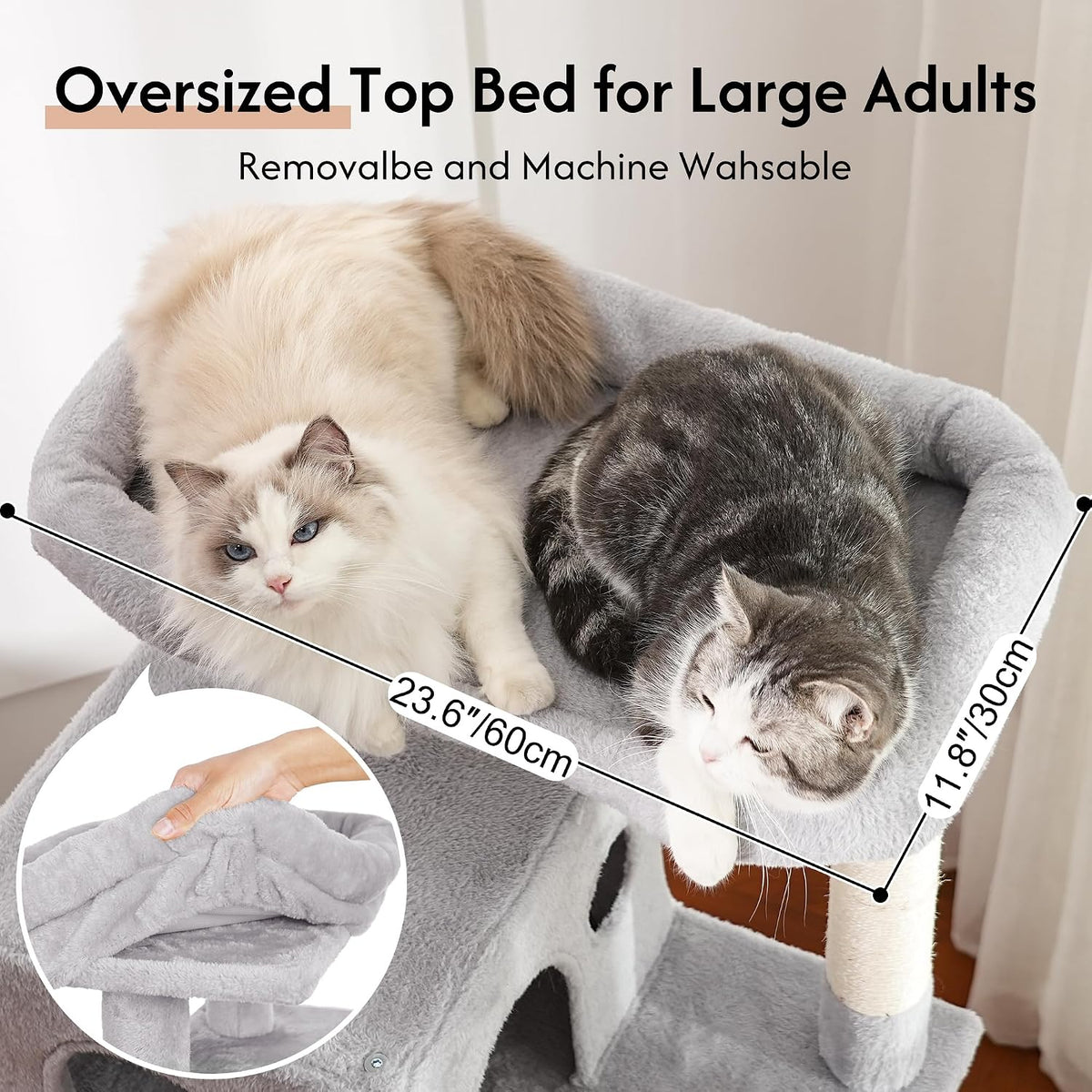 Cat Tree 32” Small Cat Tower with Large Hammock 16”& Self Groomer – Essentials for Cats - XXL-70" / Gray - image 2