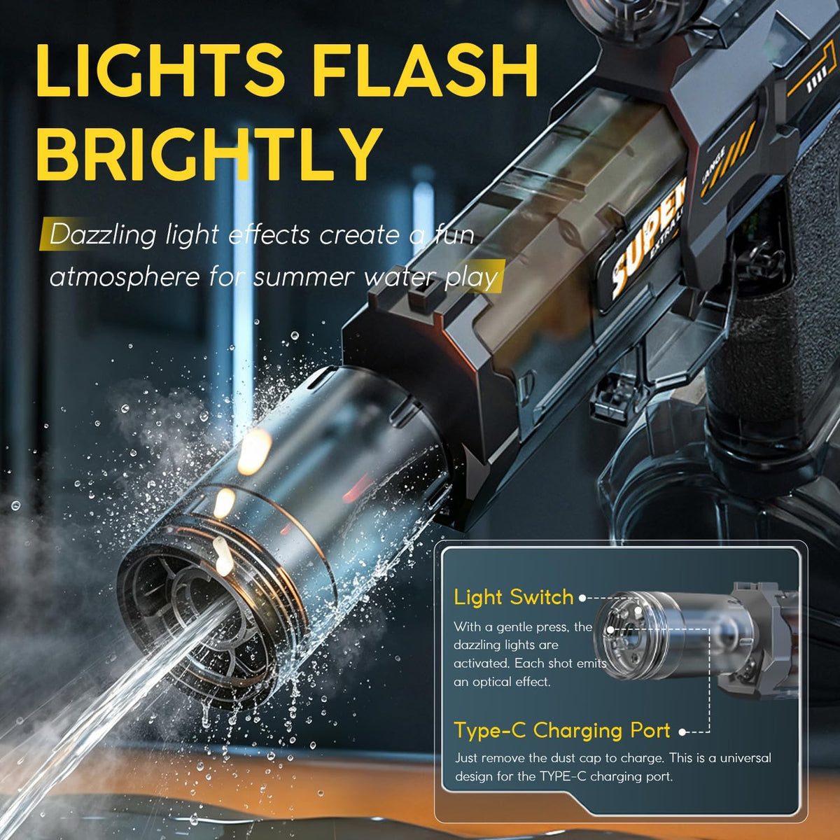 YRIOWMI black electric water gun with automatic squirt and multi-color LED lights - view 9