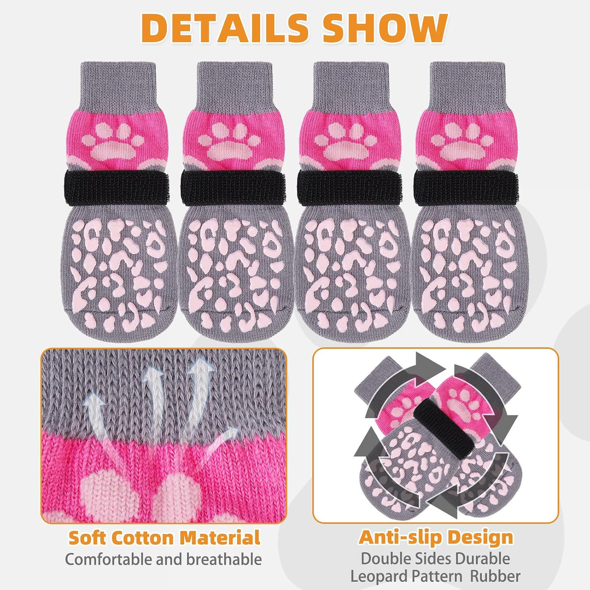 Dog Socks Shoes for Hot Pavement - Pink+Grey / Small(4 Pack) - image 3
