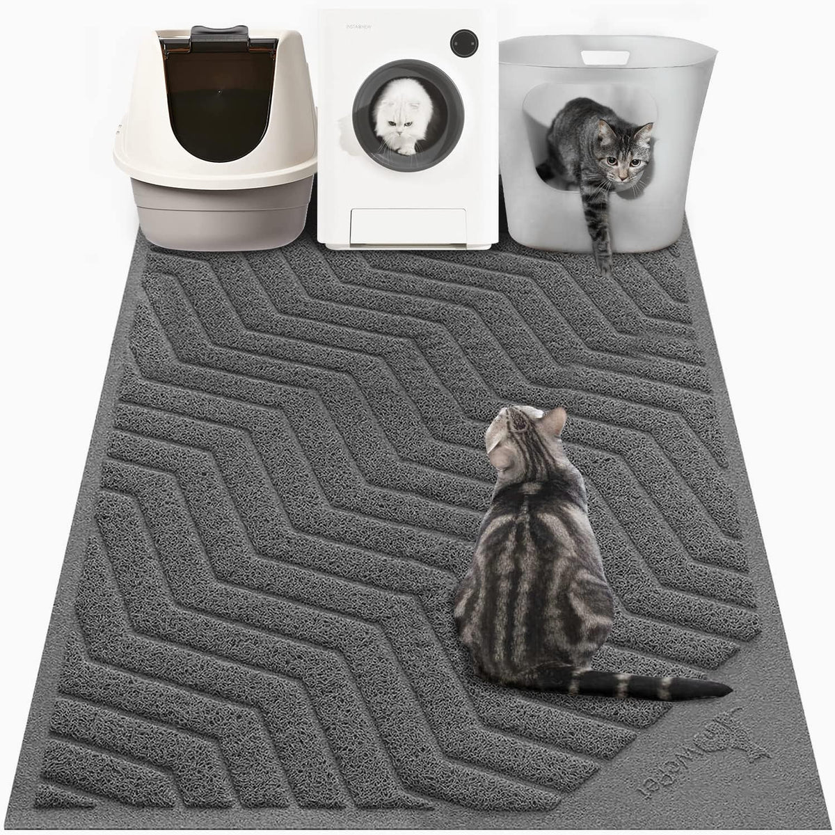 Cat Litter Box Mat, Kitty Premium PVC Pad, Durable Trapping Rug - 47x36 Inch (Pack of 1) / #04 Grey