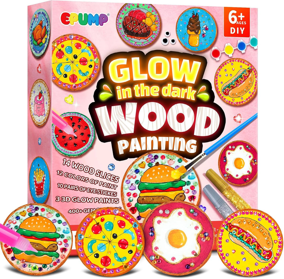 EPUMP Glow in the Dark Wooden Painting Kit for Kids - Wooden Painting Kit (Magnets)