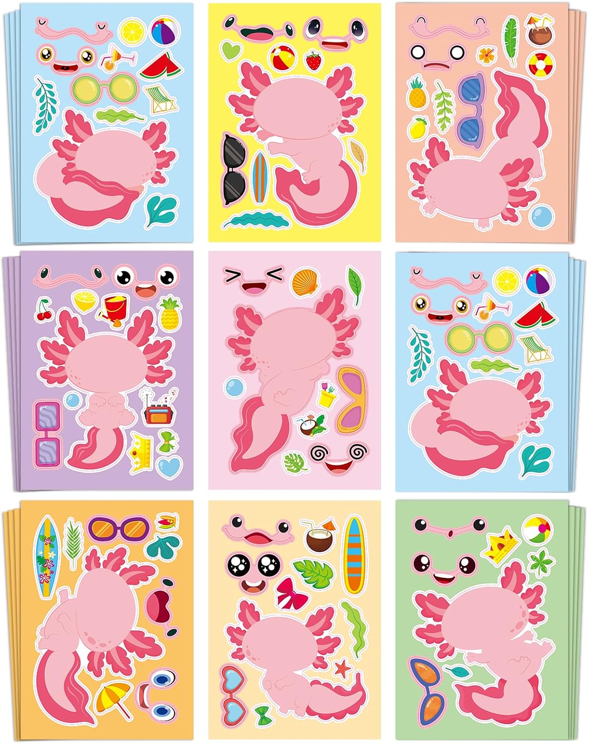 30 Unicorn Make-a-Face Sticker Sheets for Kids – Fun for Kids & Family - Axolotl