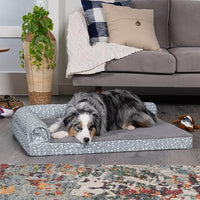 Furhaven Cooling Gel Dog Bed for Large/Medium Dogs w/ Removable Bolsters & Washable Cover, For Dogs Up to 55 lbs - Plush & Almond Print L Shaped Chaise - Gray Almonds, Large