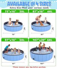 Large Foldable Dog Pool 87"x16", Hyperzoo Oversize Foldable Dog Swimming Pool, Hard Plastic PVC Leakproof Doggie Wading Collapsible Pet Bathing Tub for Puppy Small Medium Large Dogs and Kids, Blue