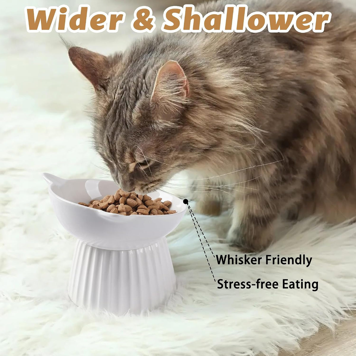 Ceramic Raised Cat Bowl，Tilted Raised Cat Bowl Anti Vomit Cat Bowls - White+Black - image 4