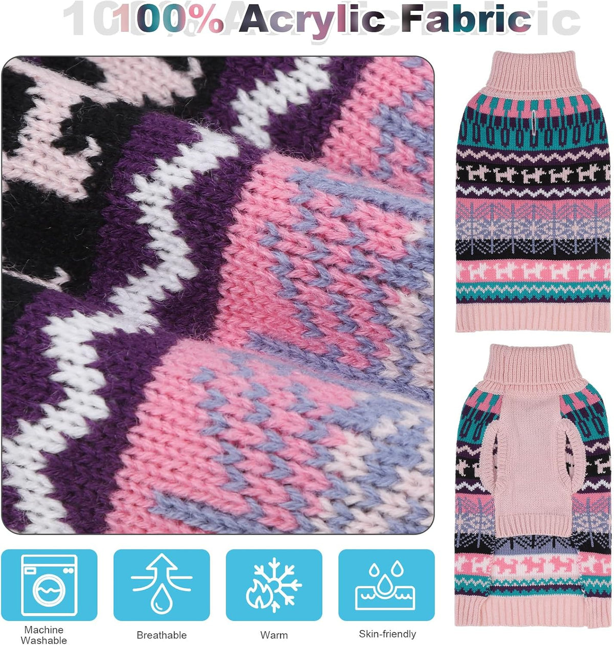 Dog Sweater - Winter Coat Apparel Clothes with Colorful Stripes for Cold Weather – Essentials for Dogs - Small / Pink - image 4
