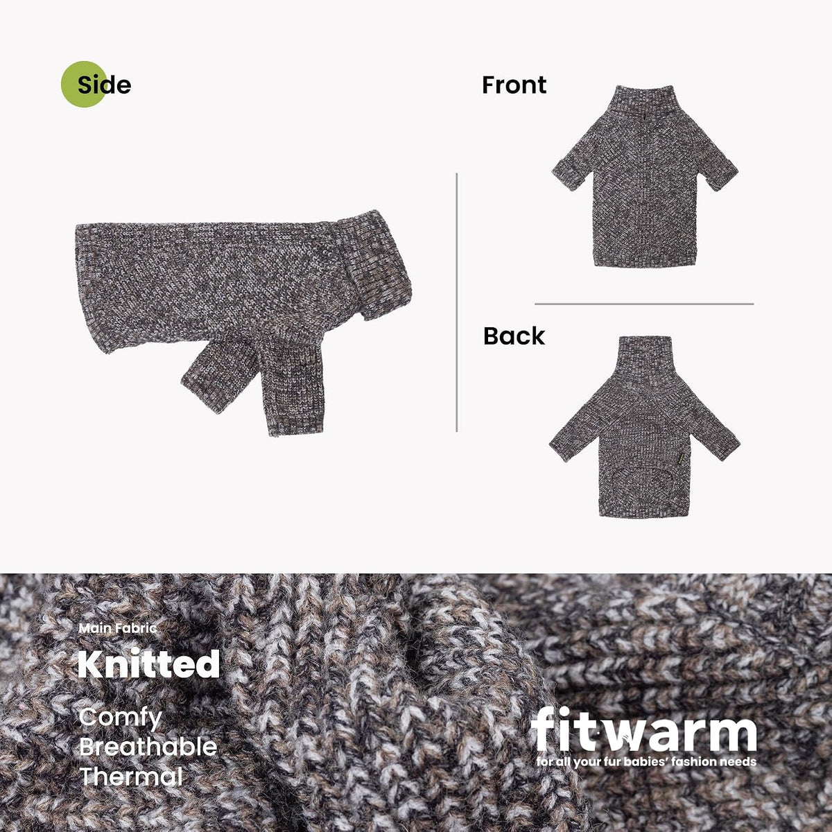 Fitwarm Thermal Knitted Dog Sweater Doggy Winter Coat Pet Clothes - X-Small / Heather Black - image 4