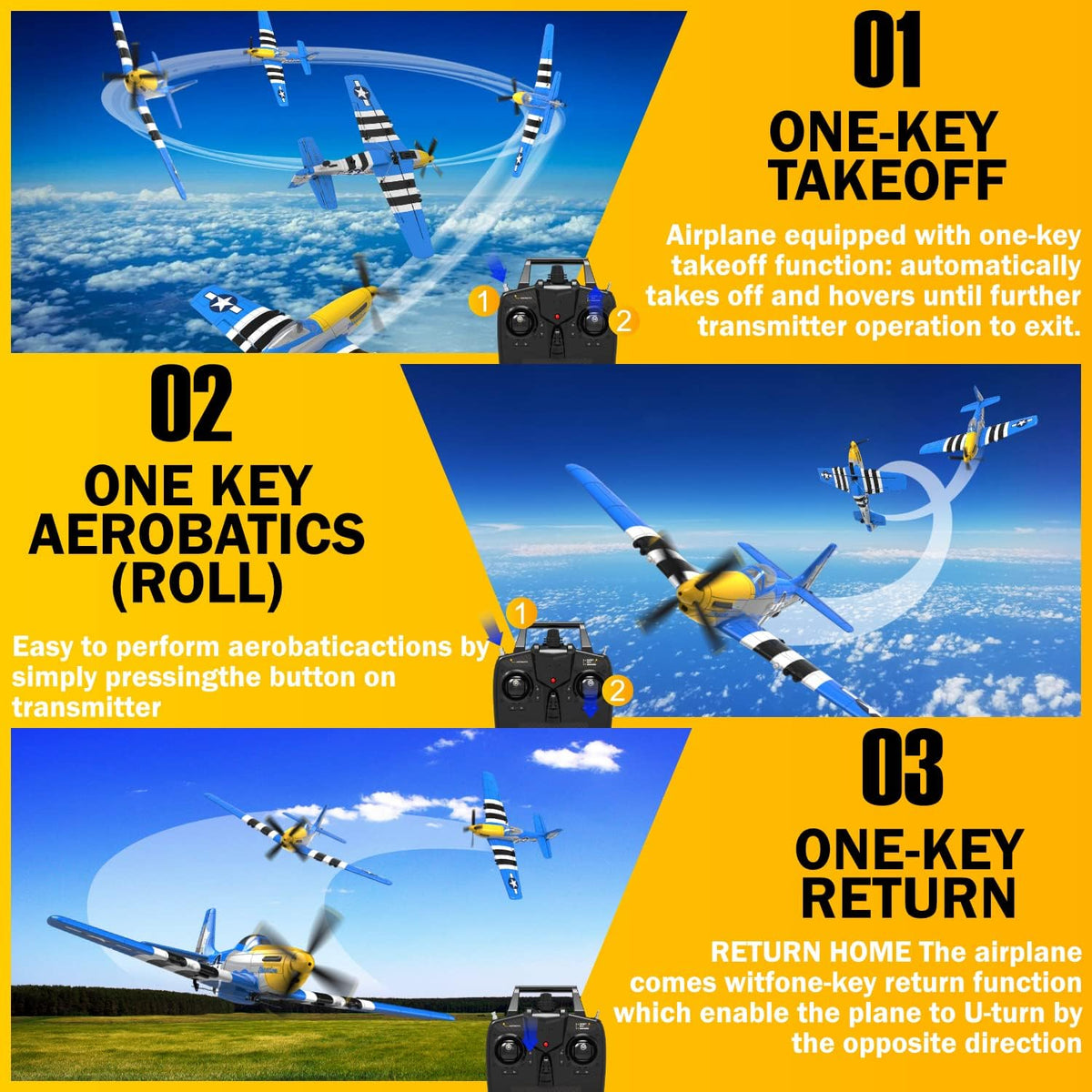 LEAMBE 4 Channel RC Plane, Ready to Fly Aerobatic Aircraft - Light Blue / Large - image 3