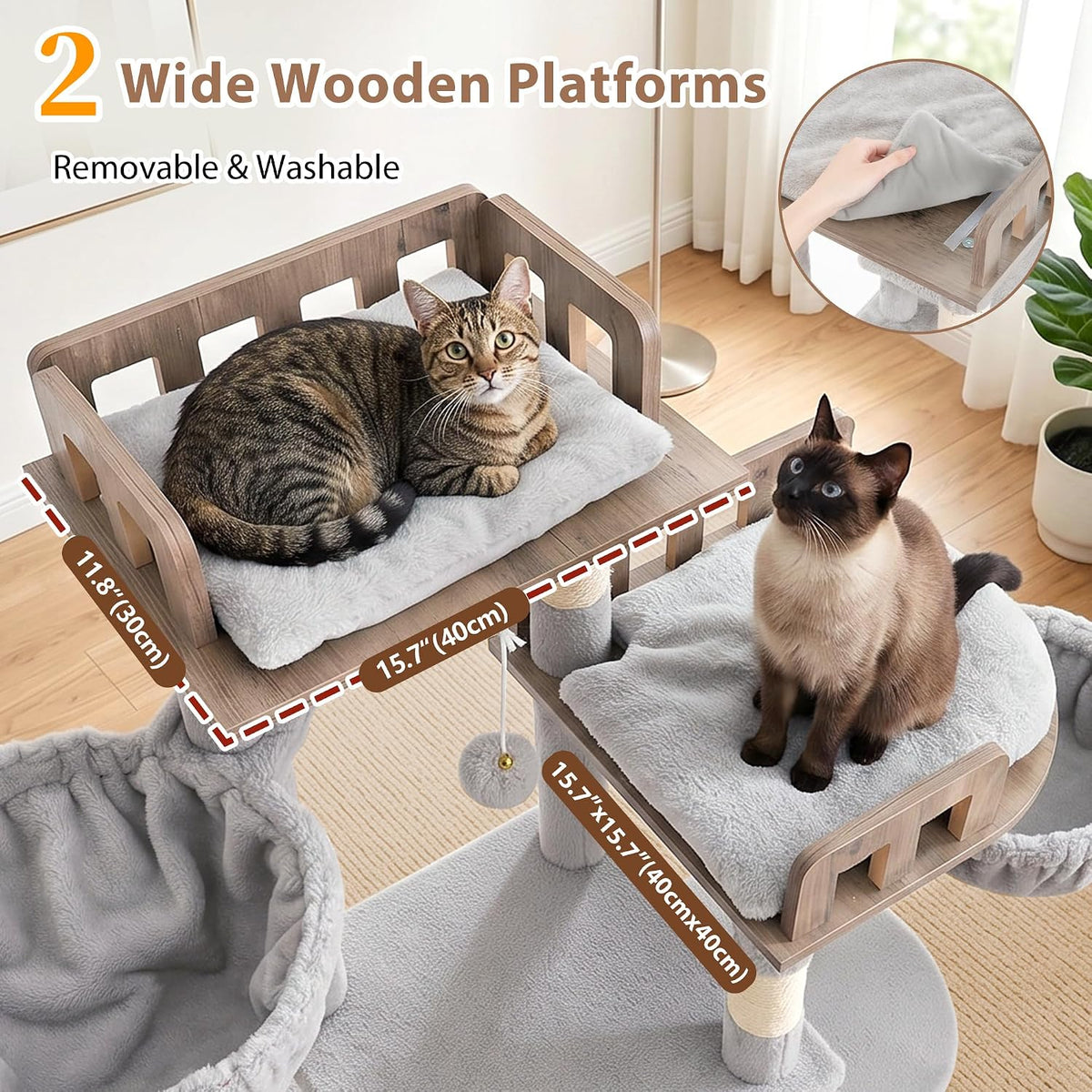 Maine Coon Cat Tree, Heavy Duty Cat Tower for 20 lbs+, GCT033G – Essentials for Cats - 74.8 inches / Light Gray - image 3