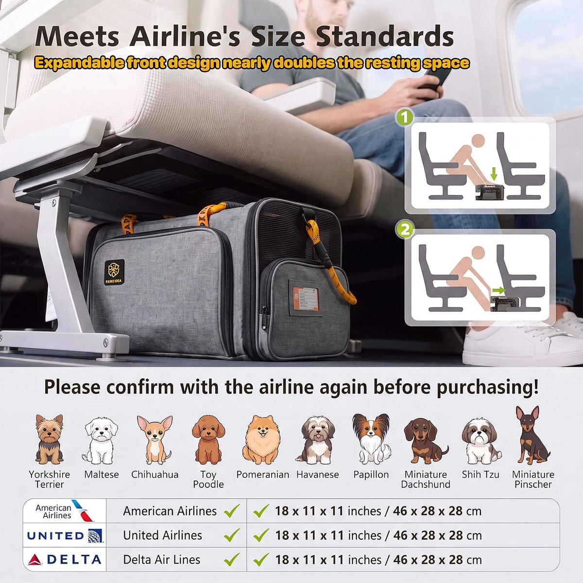 Expandable Pet Carrier for Small Cats & Dogs - 18.0"L x 11.0"W x 11.0"H / Mid-Hemp Gray - image 4
