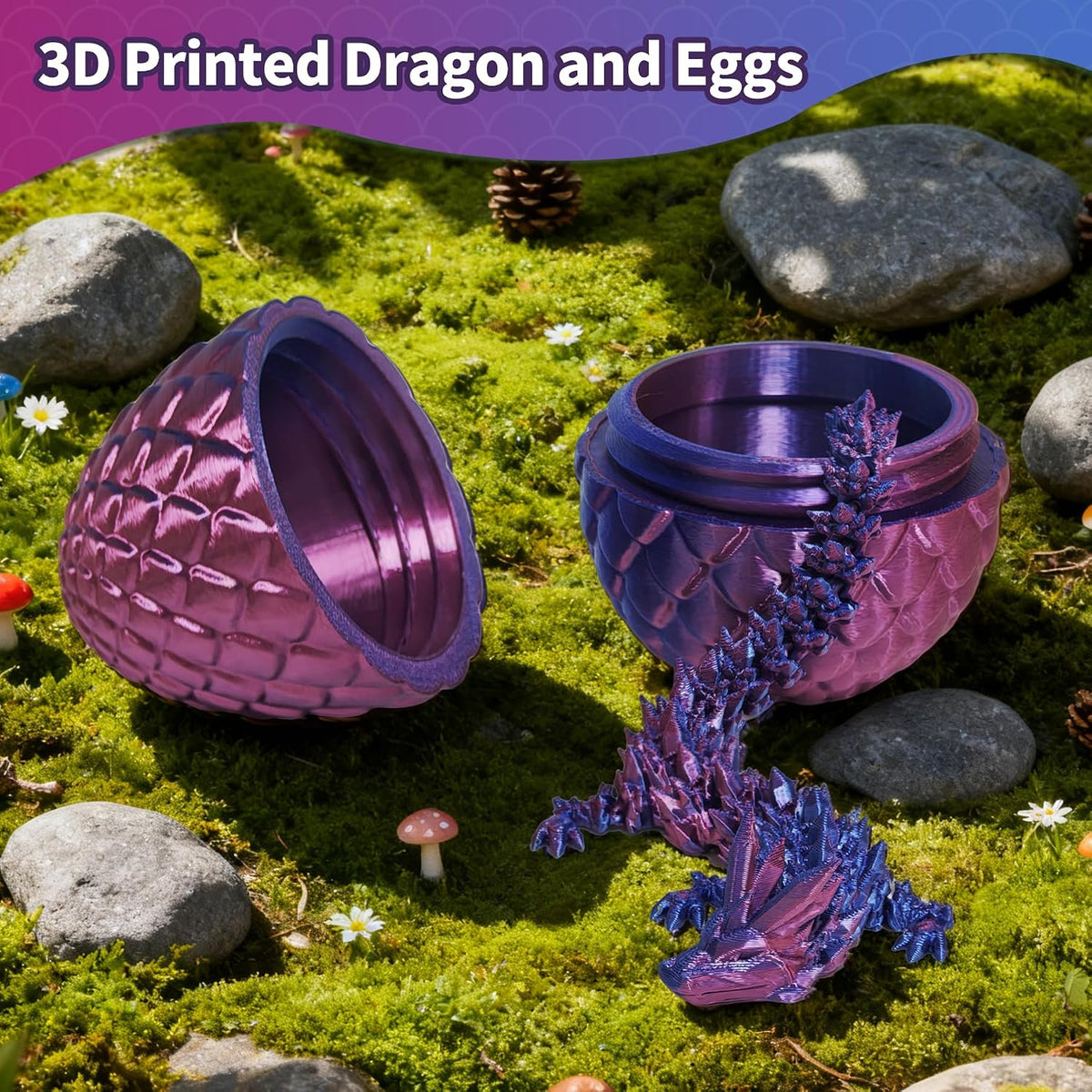 Zobetro 3D Printed Dragon Easter Basket Stuffers Surprise Egg - Purple - image 2