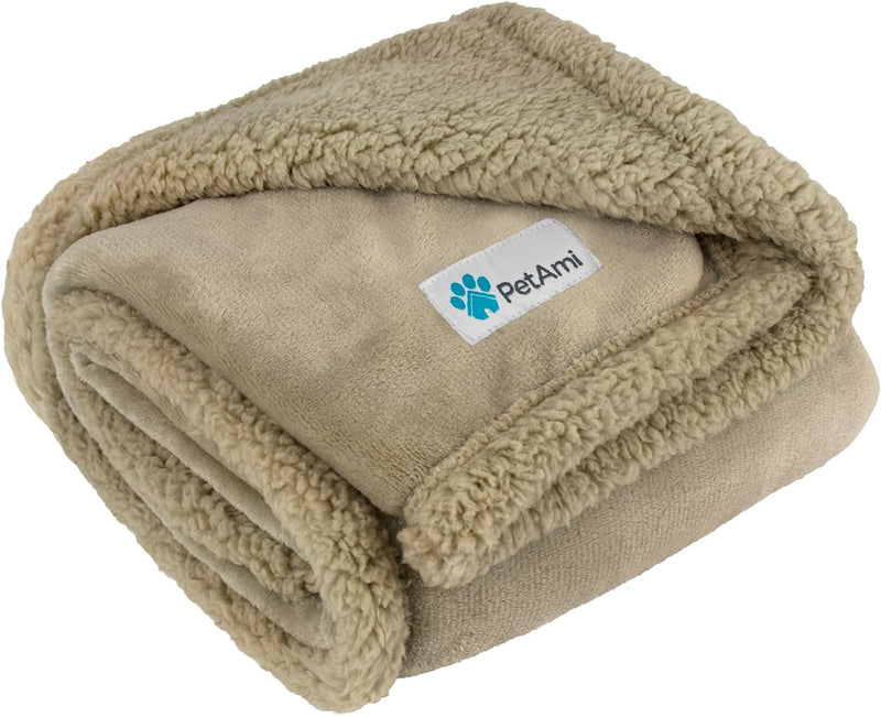 PetAmi Dog Blanket for Large Medium Pets Cats, 80x60 Twin XL - Large - 60 X 40 Inches / Taupe/Taupe Sherpa
