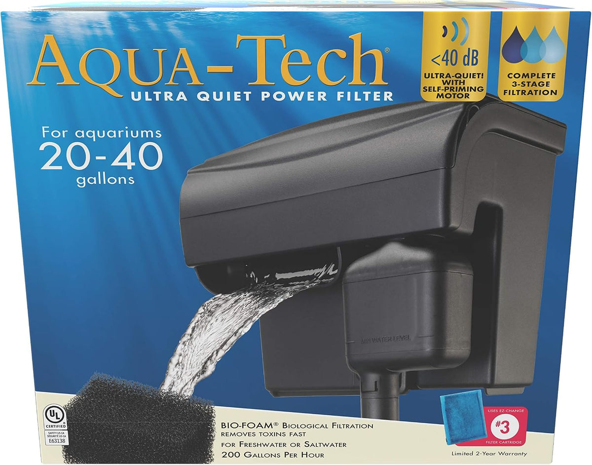 Aqua-Tech Ultra Quiet Power Filter For Aquariums - New - 20 to 40 Gallon