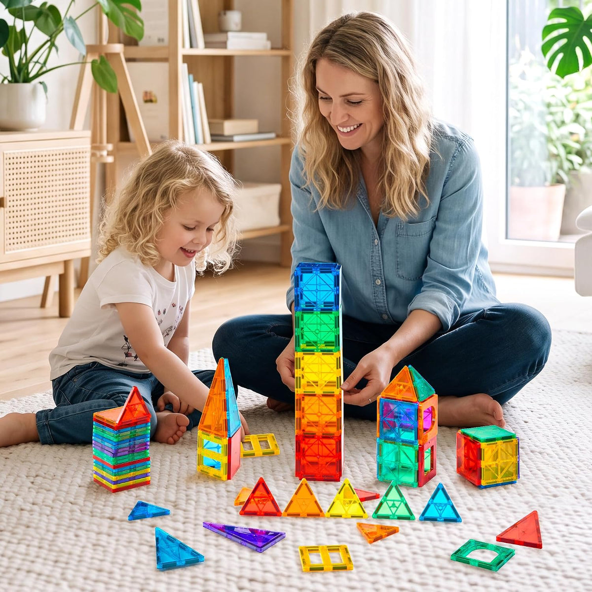 Gemmicc 100 PCS Magnetic Tiles with 2 Cars - 100 PCS - image 3