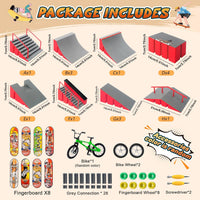 RNGODO 14-in-1 fingerboard skatepark set with ramps, rails, 8 finger skateboards and finger bike - view 14