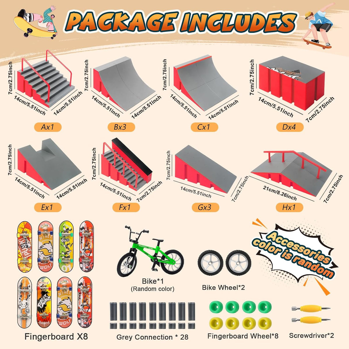 RNGODO 14-in-1 fingerboard skatepark set with ramps, rails, 8 finger skateboards and finger bike - view 14