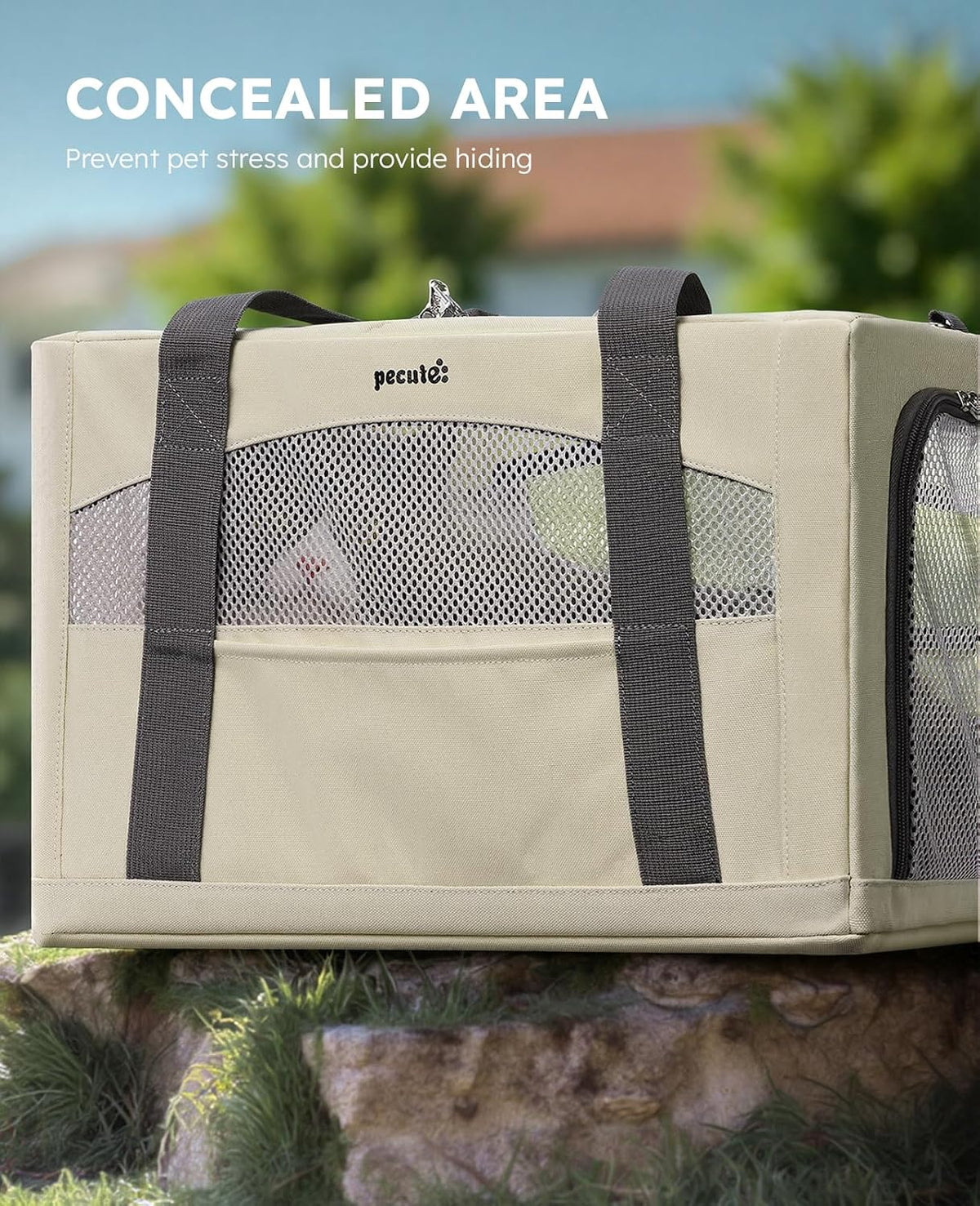 Pecute Cat Carrier Stable, Pet Carrier with Privacy Partition - Beige / 16.9"L x 11.0"W x 11.0"H - image 4