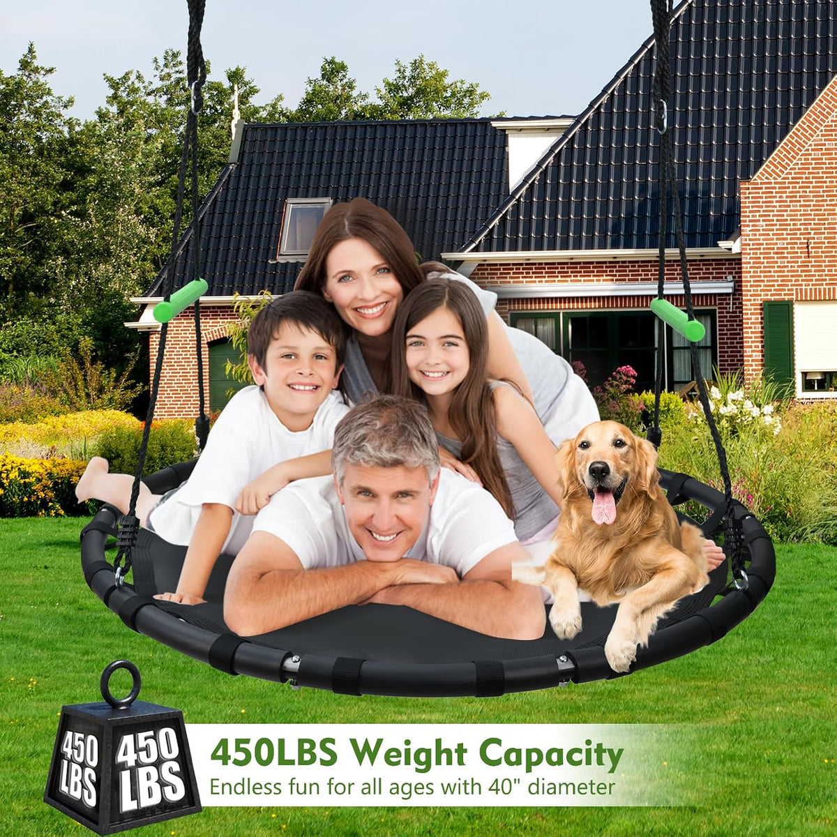TBMLC 24 Inch Diameter Round Black Saucer Swing/Tree Swing Armrest - 48 inch diameter / Black - image 4