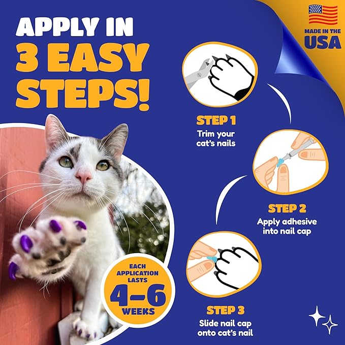 Soft Claws Cat Nail Caps for Medium Cats – (40 Caps, Blue & Silver) - Made in USA - Veterinarian-Developed | Protects Furniture & Skin - Easy to Apply, Long-Lasting Anti-Scratch Soft Cat Claw Covers