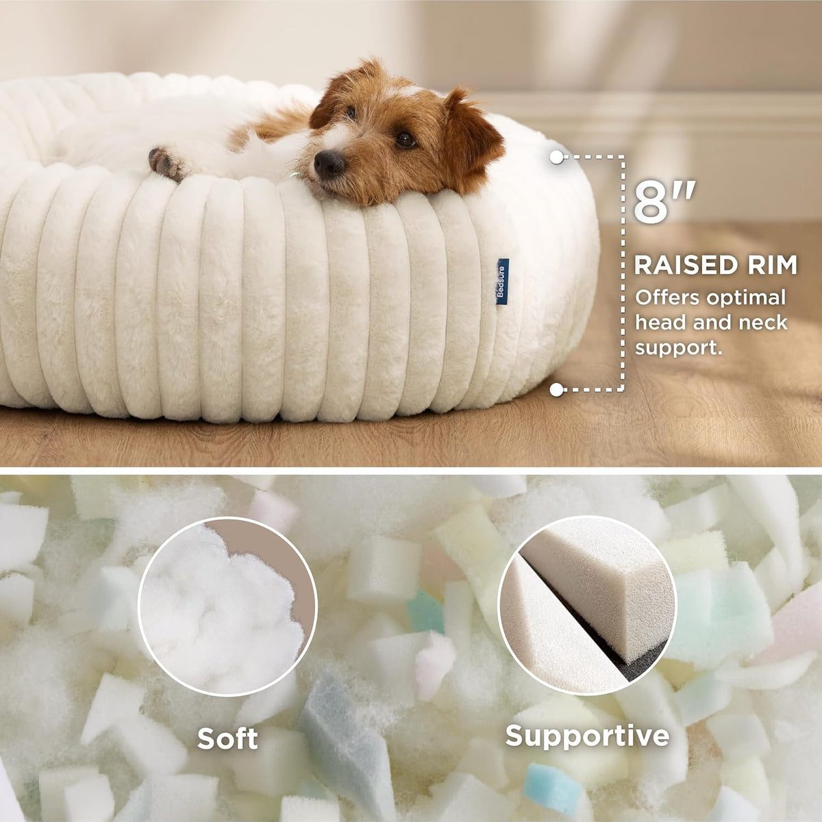 Bedsure ComfyFleece Donut Dog Bed Medium Size Dog with Washable Cover – Essentials for Dogs - S Plus (27x27x8) / Cream - image 2