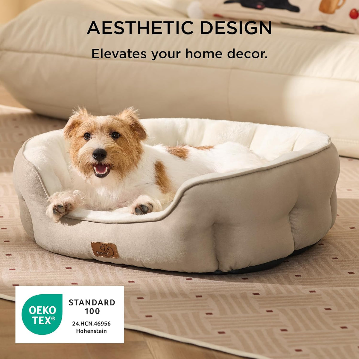 Bedsure Small Dog Bed Washable, Round Cat Beds for Indoor Cats - 28"L x 24"W x 8"Th / Camel - image 3