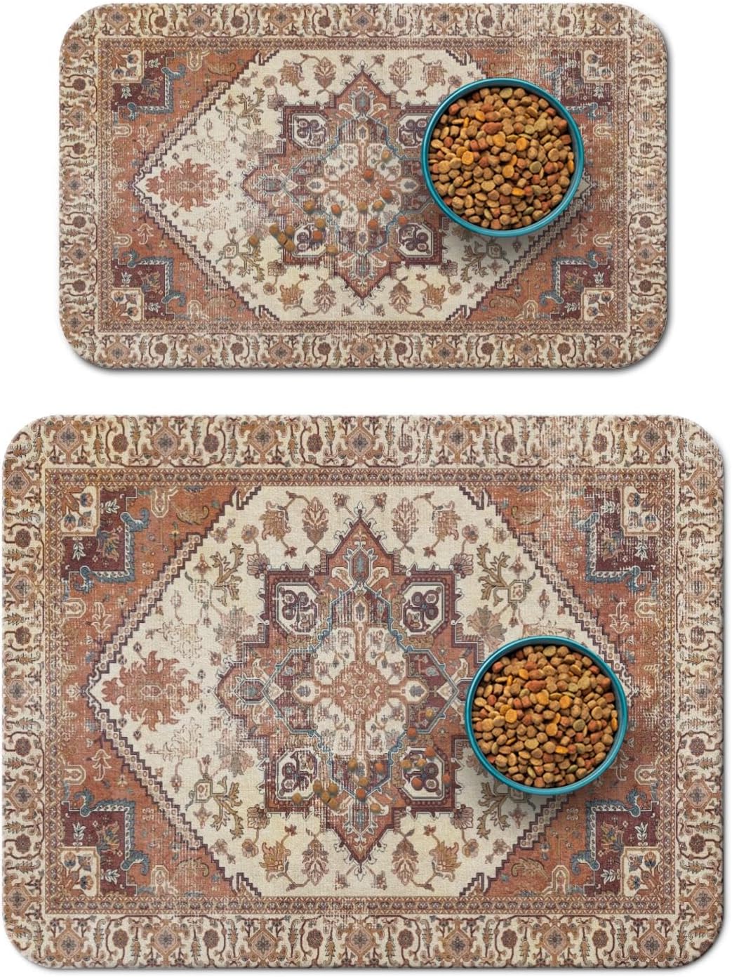 Dog Food Mat for Floors, Absorbent Pet Cat Food Bowl Mat - Bohemia / 12"x20"+18"x24"