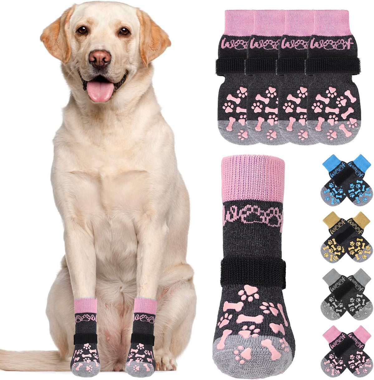 Dog Socks Shoes for Hot Pavement to Prevent Licking Paws - PINK / Medium (4 Pack)