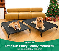Elevated Dog Bed Raised Outdoor Dog Cot for Medium Dogs, Installation Requires No Tools, Frame with Washable Cooling Breathable Mesh Anti-Slip Feet, Indoor Pet Bed, Black, 35.4 Inches