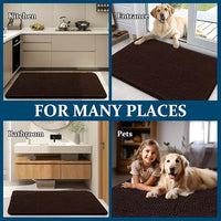 OLANLY Dog Door Mat Set 2-Piece 30x20, Absorbs Moisture and Dirt, Absorbent Non-Slip Washable Doormat, Quick Dry Chenille Mud Mat for Dogs, Entry Indoor Entryway Carpet for Inside Floor, Brown
