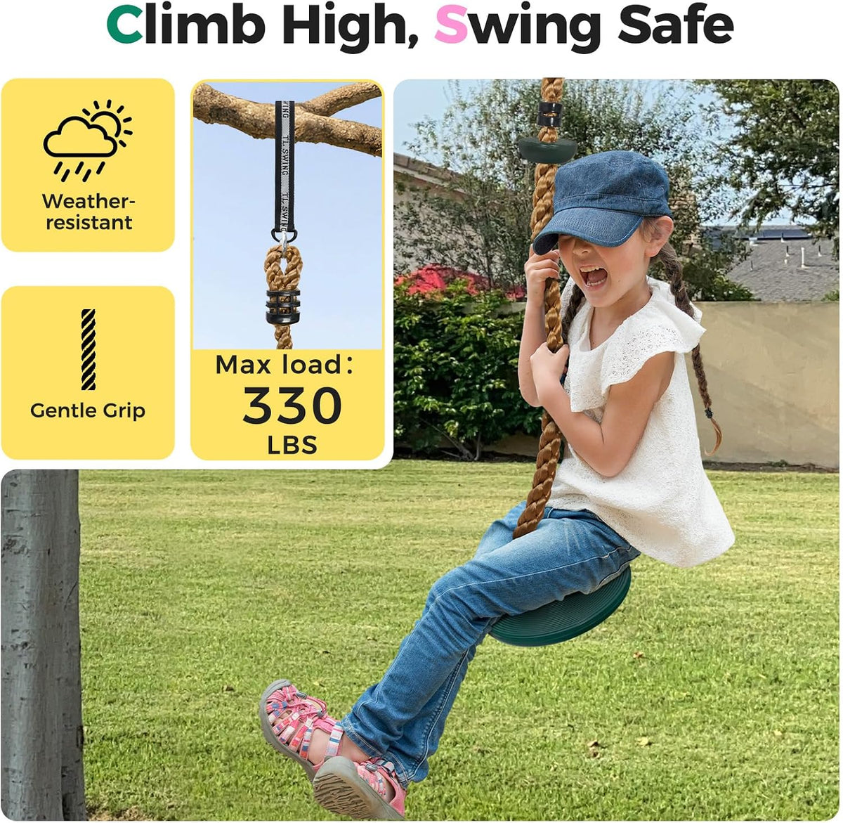 DECORLIFE Tree Swing for Kids - Green - image 4