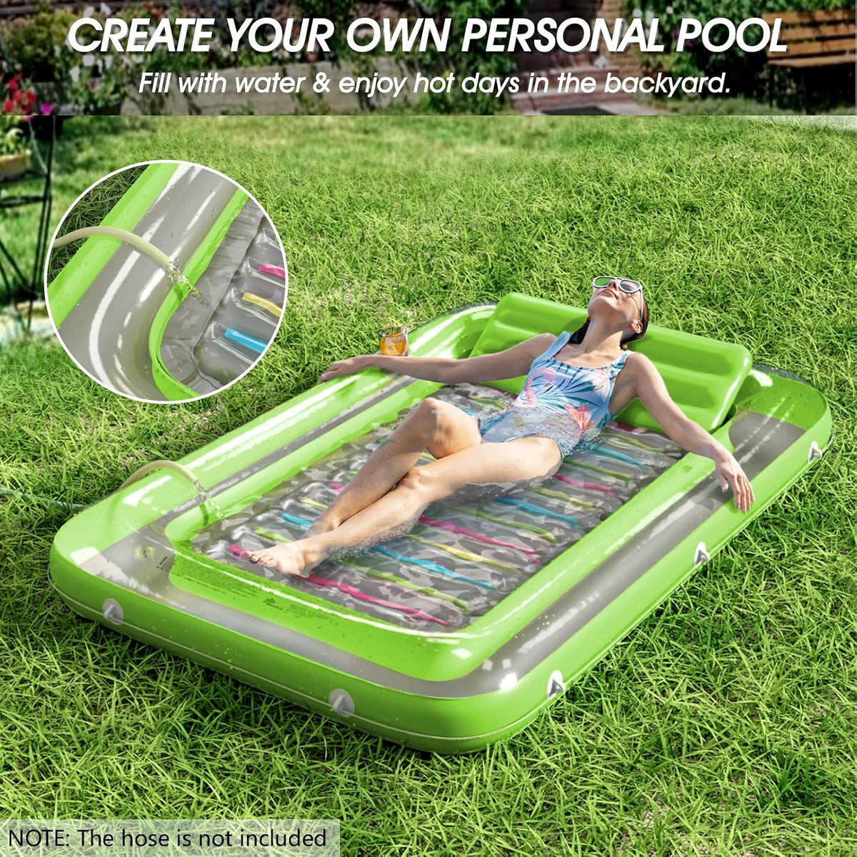 Inflatable Tanning Pool Lounger Float - Lime Green / Large - image 2