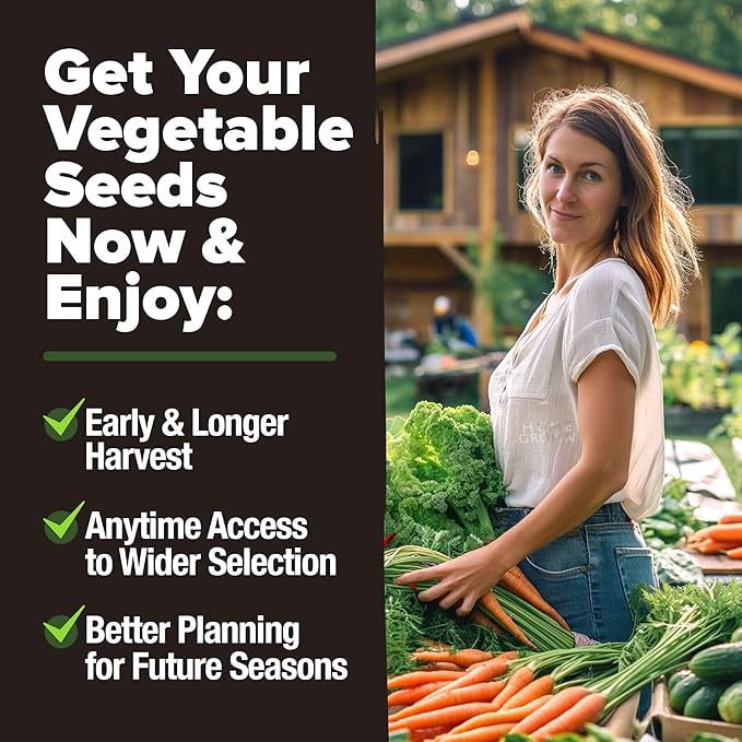 HOME GROWN 𝗨𝗦𝗔 𝗣𝗥𝗘𝗠𝗜𝗨𝗠 25 Heirloom Vegetable Seeds 12,000+ 𝗡𝗢𝗡-𝗚𝗠𝗢 Survival Garden Seeds Kit, High Germination Tomatoes Carrots Beans Kale Peppers, Giftable Indoor Outdoor Planting Set