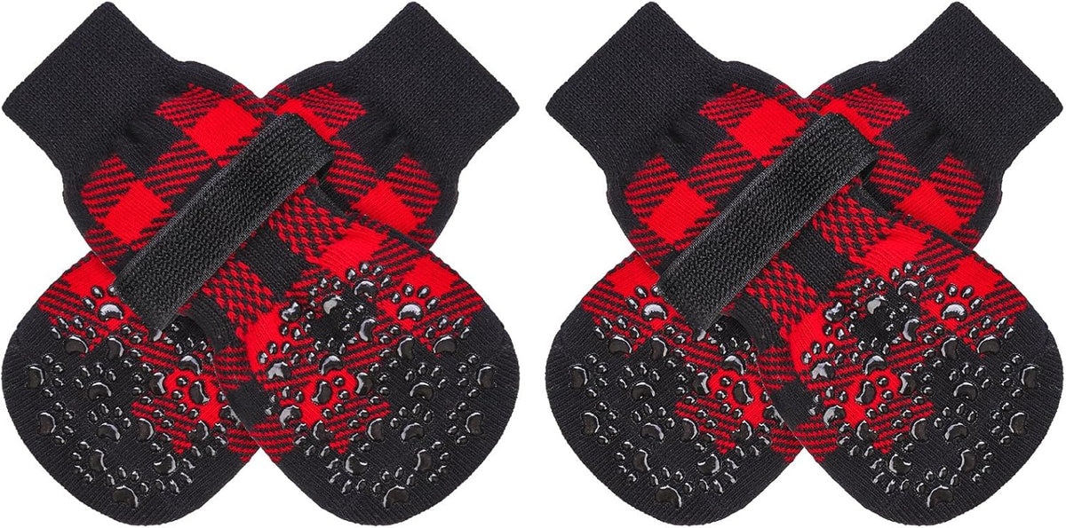 Anti Slip Dog Socks to Prevent Licking Paws - Large (4 Count) / Black and Red