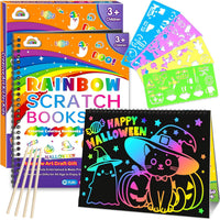 ZMLM Scratch Paper Art Craft: 2 Pack Rainbow Scratch Set for 3 4 5 6 - Halloween