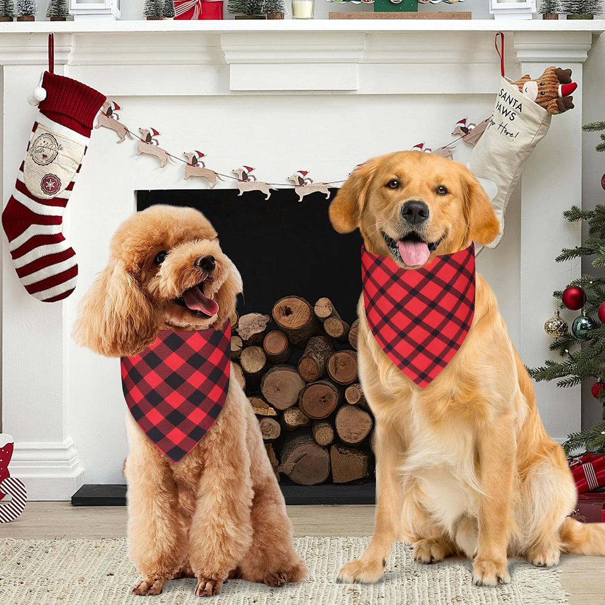 Spring Summer Dog Bandanas Large 3PCS, 6 Pattern Floral Scarf – Essentials for Dogs - 26-G R Plaid / Small - image 4