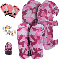 Soft-Style Kids Knee and Elbow Pads with Bike Gloves - Small / (2nd Gen) Pink Camo