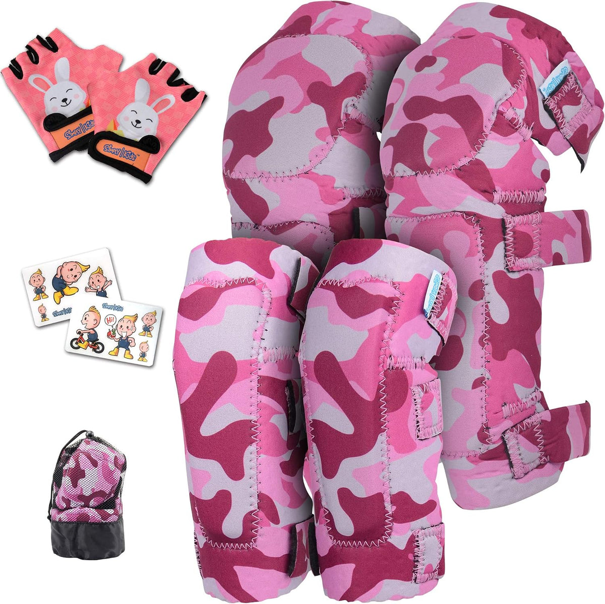 Soft-Style Kids Knee and Elbow Pads with Bike Gloves - Small / (2nd Gen) Pink Camo